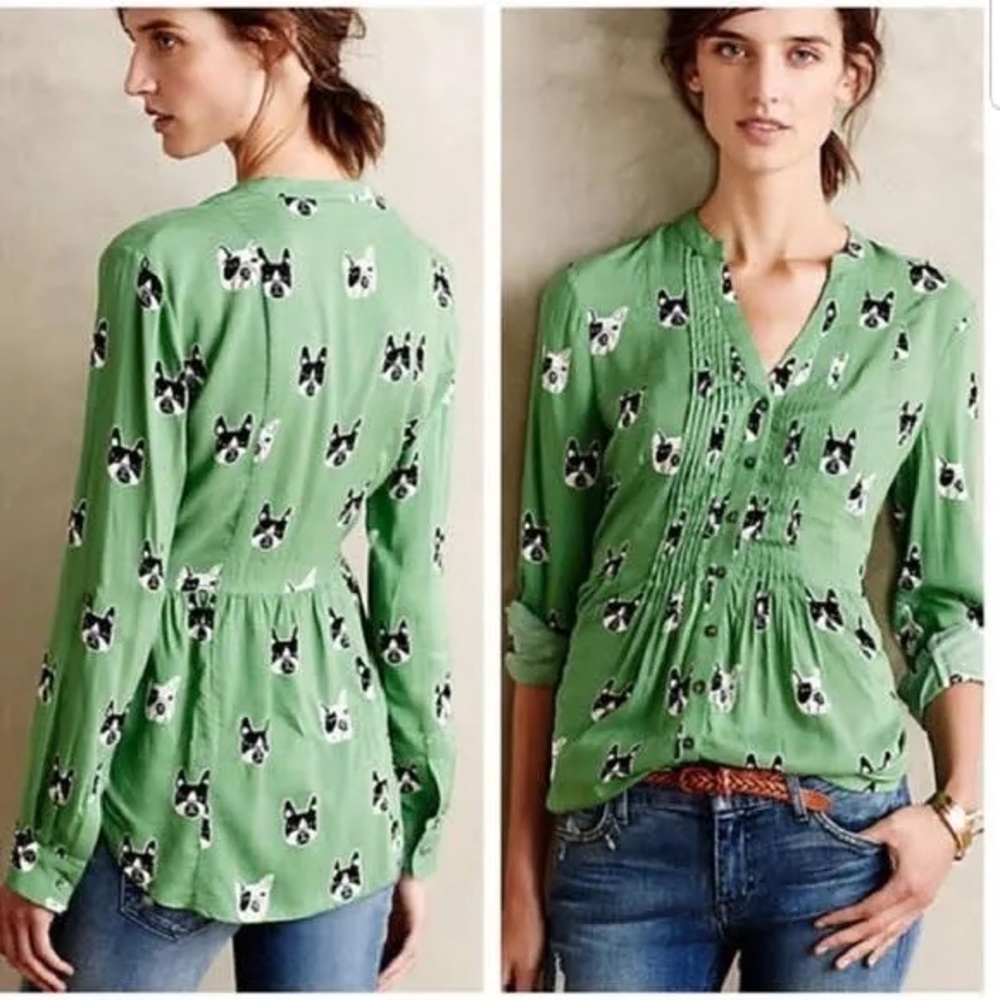 Anthropologie Maeve French Bulldog Buttondown